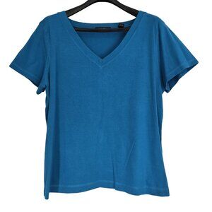 NWOT  VALERIE STEVENS Blue V Neck  Short Sleeve Cotton Top XL
